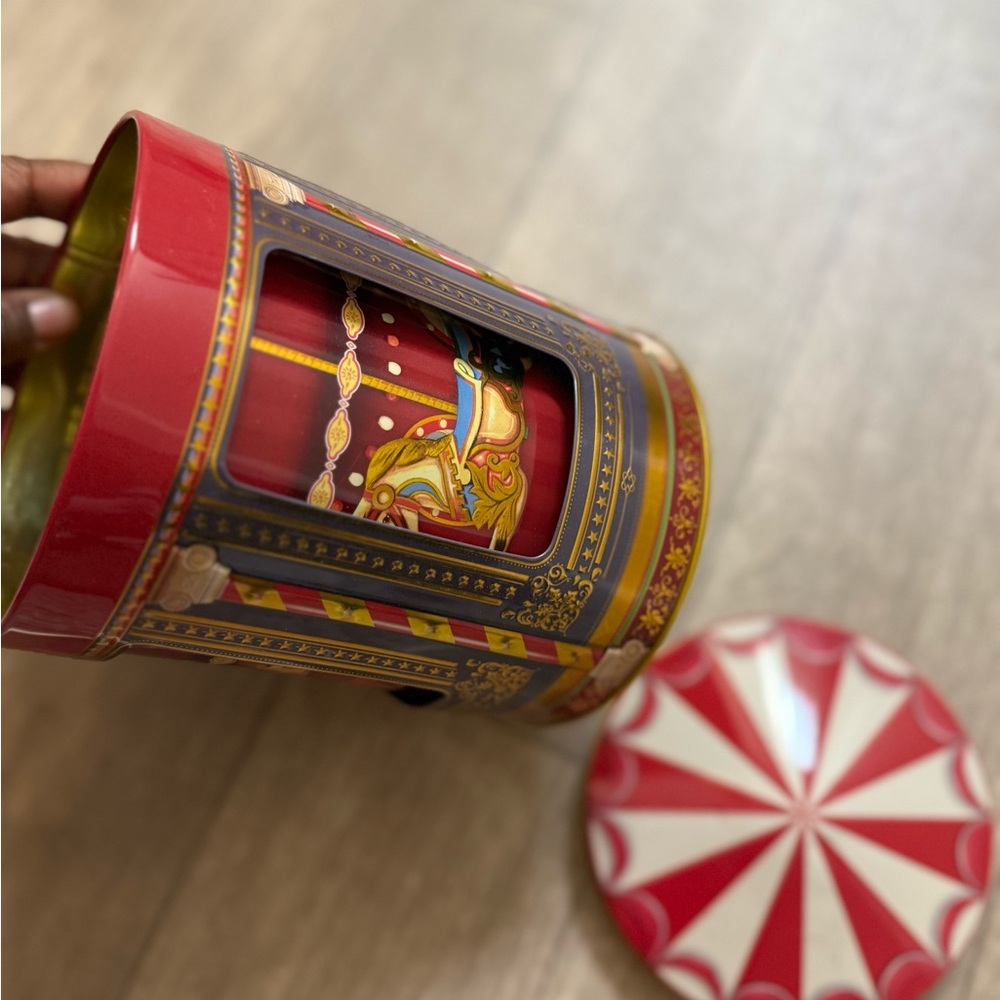 Vintage Carousel Tin with Red and Gold Accents